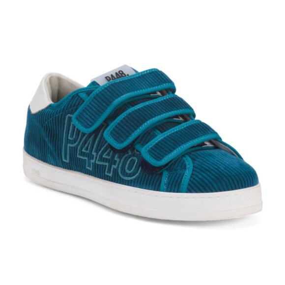 P448 Made In Italy Leather John Velvet Three Strap Sneakers - Picture 1 of 2